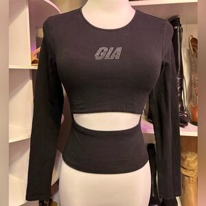 I.am.gia black rhinestones top